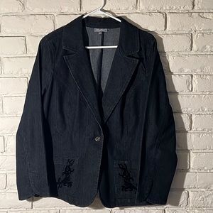 Dark Jean Jacket Blazer with black velvet embellishments
